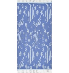 Fouta jacquard étoile de mer bleu roi et bleu maya 