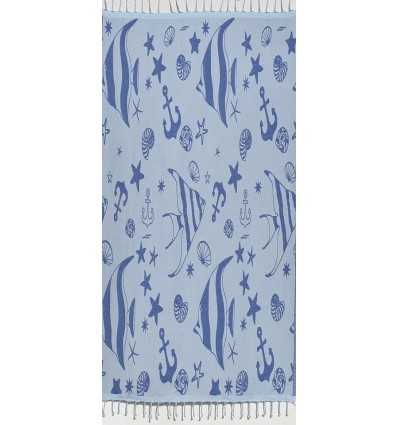 Fouta jacquard étoile de mer bleu roi et bleu maya