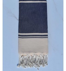 serviette de plage RAF-RAF bleu jean  et jaune pâle
