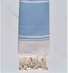 serviette de plage RAF-RAF  bleu bleuet et rose pastel pâle Fouta Tunisia - 3 2