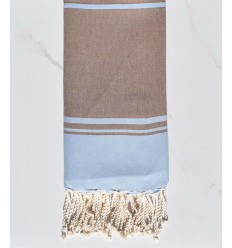 serviette de plage  RAF-RAF  bleu ciel et marron bistre 