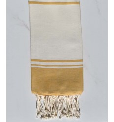 serviette de plage  RAF-RAF  blanc écru et jaune moutarde 