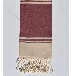 serviette de plage RAF-RAF  rouge bordeaux et beige 