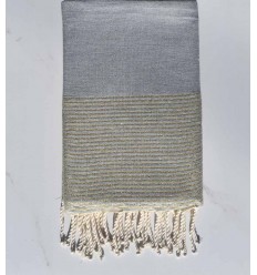 fouta plate lurex gris souris foncé avec fil lurex doré 