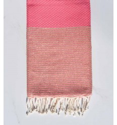 fouta lurex nid d'abeille rose fraise 