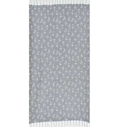 Fouta jacquard ancre gris et bleu fumé