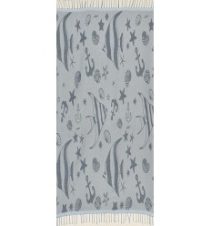 Fouta jacquard étoile de mer bleu guède et bleu dragée  2