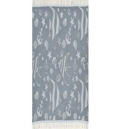 Fouta jacquard étoile de mer bleu guède et bleu dragée 