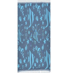 Fouta jacquard étoile de mer bleu minuit et bleu azur clair  2