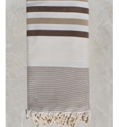 Jeté blanc écru, marron et beige 