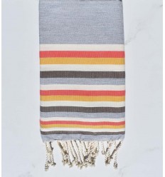 Fouta Plate Gris,blanc,rose incarnadin,jaune et marron 
