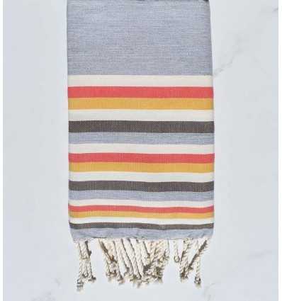 Fouta Plate Gris,blanc,rose incarnadin,jaune et marron