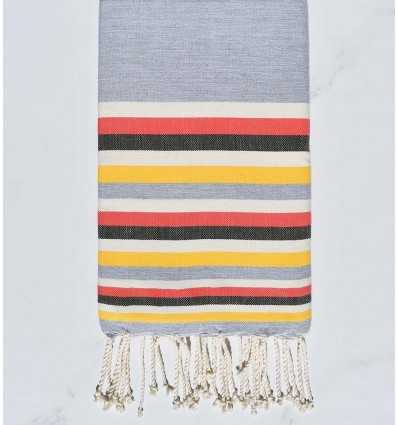 Fouta Plate Gris,blanc,rose incarnadin,vert militaire et jaune