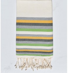 Fouta Plate blanc crème, gris, jaune, vert militaire et  vert clair