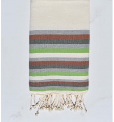 Fouta Plate blanc crème, gris, marron, vert militaire et  vert clair 