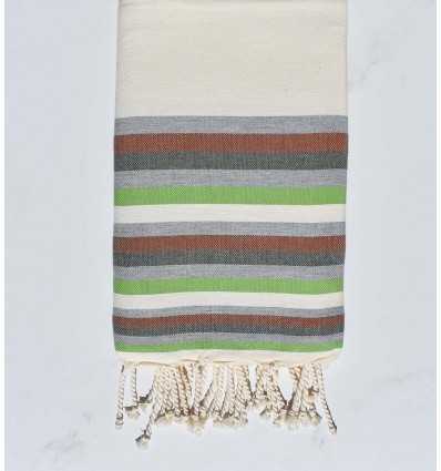 Fouta Plate blanc crème, gris, marron, vert militaire et  vert clair