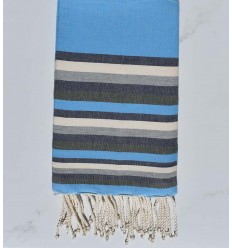 Fouta Plate bleu clair, bleu nuit, blanc, gris et vert