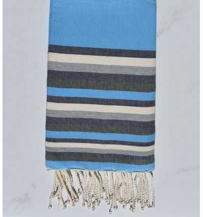 Fouta Plate bleu clair, bleu nuit, blanc, gris et vert