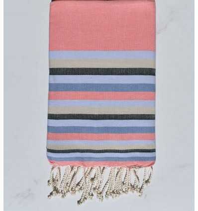 Fouta Plate rose incarnadin,bleu ciel,beige,bleu azure et vert