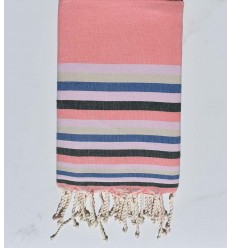 Fouta Plate rose incarnadin,rose clair,beige,bleu et vert 