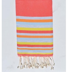 Fouta Plate nacarat clair,gris,chair,bleu ciel et jaune 