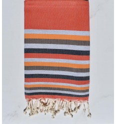 Fouta Plate orange,gris,chair,marron et bleu 