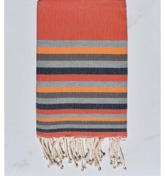 Fouta Plate orange,gris foncé,chair,marron et bleu 