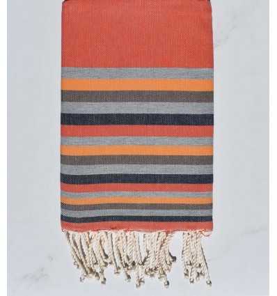 Fouta Plate orange,gris foncé,chair,marron et bleu