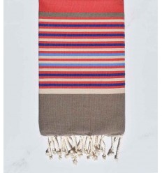 Fouta plate rouge,bisque,beige,bleu et bleu clair 