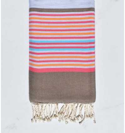 Fouta plate gris, bisque, rose, orange et bleu