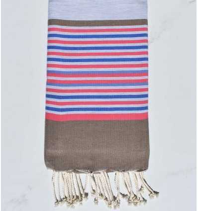 Fouta plate gris, bisque, rose, bleu et bleu azure