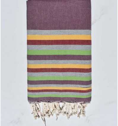 Fouta plate Mauve, gris , jaune,rouge et vert clair