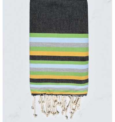 Fouta plate noir, vert, bleu, gris et jaune