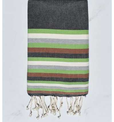 Fouta plate gris ardoise, vert, blanc, gris clair et marron