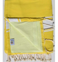 fouta doublée éponge jaune cobalt et jaune lime 