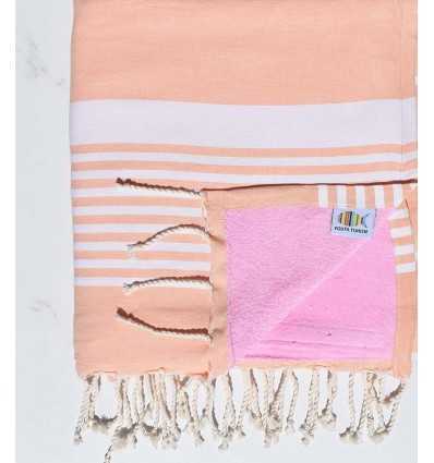 fouta arthur doublée éponge péche et rose