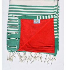 fouta doublée éponge vert foncé, rouge 