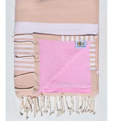 fouta arthur doublée éponge beige rosé et rose