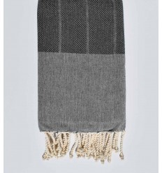 Fouta chevron noir et  gris ardoise 