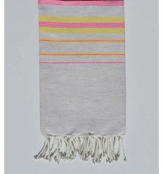 Fouta fadhila gris apus,rose et jaune 