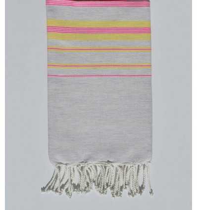 Fouta fadhila gris apus,rose et jaune