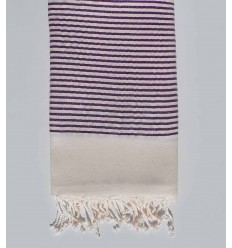 Fouta blanc crème rayée avec fil Lurex violet 