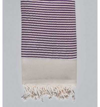 Fouta blanc crème rayée avec fil Lurex violet