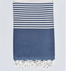 Jeté rayée bleu marine et écru 