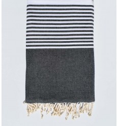 Jeté rayée bleu nuit et blanc 