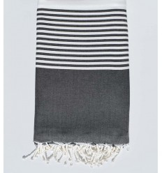 Jeté rayée gris ardoise et blanc 