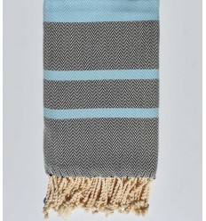 fouta chevron bleu ciel et bleu nuit 