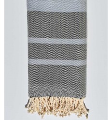 fouta chevron bleu fumée et bleu nuit 