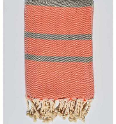 fouta chevron orange et taupe