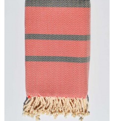 Fouta Tissage  chevron rouge et noir 